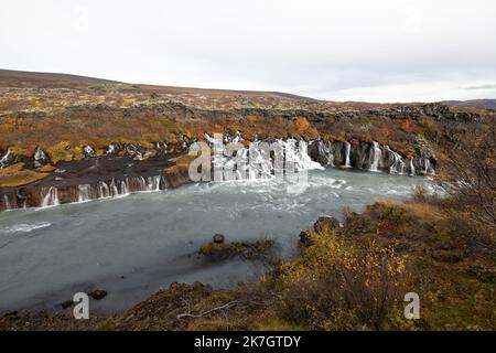 Hraunfossa Waterfalls, Island. Stockfoto