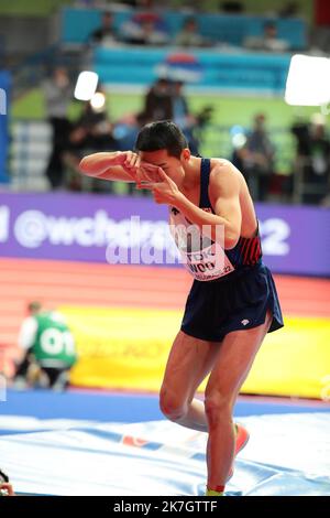 ©STADION-ACTU/STADION ACTU/MAXPPP - 20/03/2022 ; - ATHLETISME Dimanche 20 mars 2022 Championnats du Monde Athletisme en Salle Belgrade Sanghyeok WOO High Jump BELGRADE LEICHTATHLETIK WELT INDOOR Stockfoto