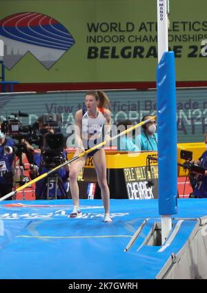 ©Laurent Lairys/MAXPPP - Margot CHEVRIER of France Finale Pole Vault Women während der Leichtathletik-Hallenweltmeisterschaften 2022 am B19 2022. März in der stark Arena in Belgrad, Serbien - Foto Laurent Lairys / Stockfoto