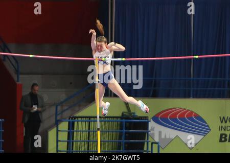 ©Laurent Lairys/MAXPPP - Margot CHEVRIER of France Finale Pole Vault Women während der Leichtathletik-Hallenweltmeisterschaften 2022 am B19 2022. März in der stark Arena in Belgrad, Serbien - Foto Laurent Lairys / Stockfoto