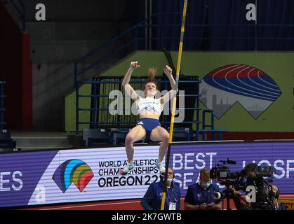 ©Laurent Lairys/MAXPPP - Margot CHEVRIER of France Finale Pole Vault Women während der Leichtathletik-Hallenweltmeisterschaften 2022 am B19 2022. März in der stark Arena in Belgrad, Serbien - Foto Laurent Lairys / Stockfoto