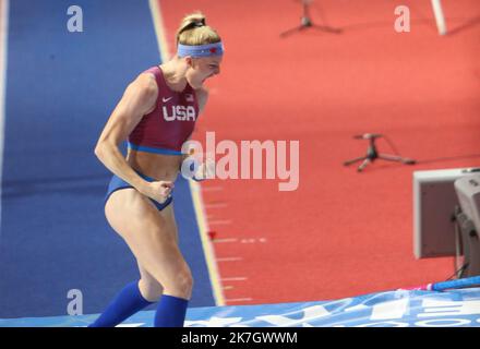 ©Laurent Lairys/MAXPPP - Sandi MORRIS von den USA Finale Pole Vault Women während der Leichtathletik-Hallenweltmeisterschaften 2022 am B19 2022. März in der stark Arena in Belgrad, Serbien - Foto Laurent Lairys / Stockfoto