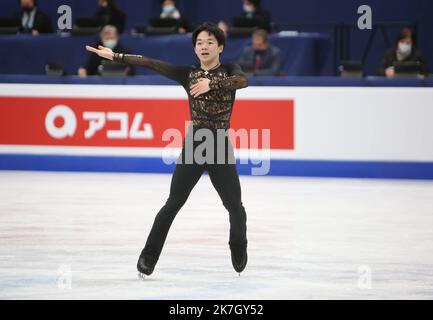 ©Laurent Lairys/MAXPPP - Yuma Kagiyama aus Japon während der ISU-Eiskunstlauf-Weltmeisterschaften 2022 am 26. März 2022 in der Sud de France Arena in Montpellier, Frankreich - Foto Laurent Lairys / Stockfoto