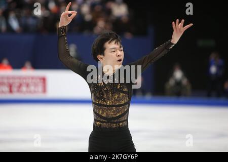 ©Laurent Lairys/MAXPPP - Yuma Kagiyama aus Japon während der ISU-Eiskunstlauf-Weltmeisterschaften 2022 am 26. März 2022 in der Sud de France Arena in Montpellier, Frankreich - Foto Laurent Lairys / Stockfoto