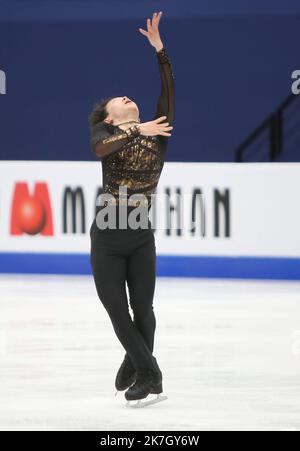 ©Laurent Lairys/MAXPPP - Yuma Kagiyama aus Japon während der ISU-Eiskunstlauf-Weltmeisterschaften 2022 am 26. März 2022 in der Sud de France Arena in Montpellier, Frankreich - Foto Laurent Lairys / Stockfoto