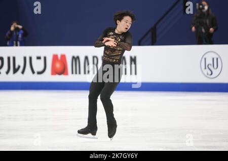 ©Laurent Lairys/MAXPPP - Yuma Kagiyama aus Japon während der ISU-Eiskunstlauf-Weltmeisterschaften 2022 am 26. März 2022 in der Sud de France Arena in Montpellier, Frankreich - Foto Laurent Lairys / Stockfoto