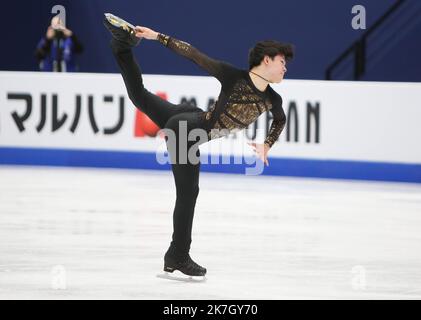 ©Laurent Lairys/MAXPPP - Yuma Kagiyama aus Japon während der ISU-Eiskunstlauf-Weltmeisterschaften 2022 am 26. März 2022 in der Sud de France Arena in Montpellier, Frankreich - Foto Laurent Lairys / Stockfoto