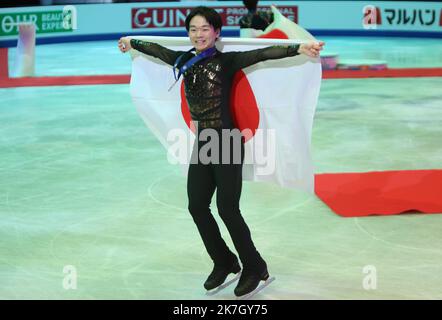 ©Laurent Lairys/MAXPPP - Yuma Kagiyama aus Japon während der ISU-Eiskunstlauf-Weltmeisterschaften 2022 am 26. März 2022 in der Sud de France Arena in Montpellier, Frankreich - Foto Laurent Lairys / Stockfoto