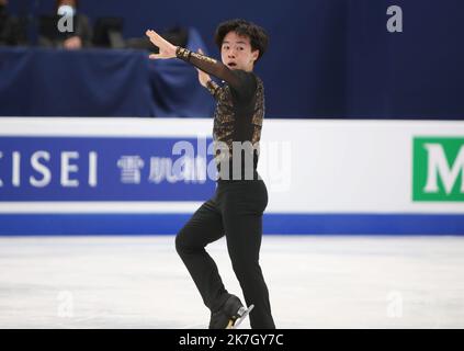 ©Laurent Lairys/MAXPPP - Yuma Kagiyama aus Japon während der ISU-Eiskunstlauf-Weltmeisterschaften 2022 am 26. März 2022 in der Sud de France Arena in Montpellier, Frankreich - Foto Laurent Lairys / Stockfoto