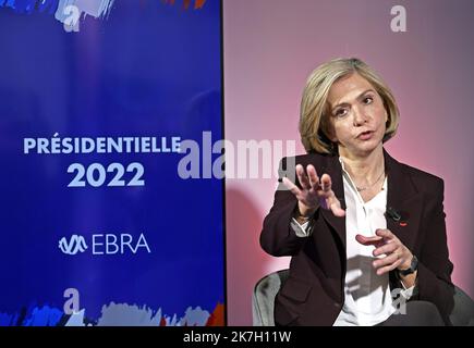 ©PHOTOPQR/LE PROGRES/Stéphane GUIOCHON - Paris 31/03/2022 - face au lecteurs de Valerie Pécresse -A Paris au CFPJ la candidate à l'élection présidentielle Valerie Pécresse face aux lecteurs du Groupe EBRA - Präsidentschaftskandidatin Valerie Pécresse Stockfoto