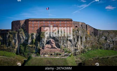 ©PHOTOPQR/L'EST REPUBLICAIN/Michael DESPREZ ; Belfort ; 04/04/2022 ; Belfort 04-04-2022. La Citadelle et le Lion de Belfort, Monument, Photo d'Illustration, illuest. Foto Michaël Desprez - der Löwe von Belfort, in Belfort, Frankreich, ist eine monumentale Skulptur von Frédéric Auguste Bartholdi, dem Bildhauer der Freiheitsstatue 4. April 2022 Stockfoto