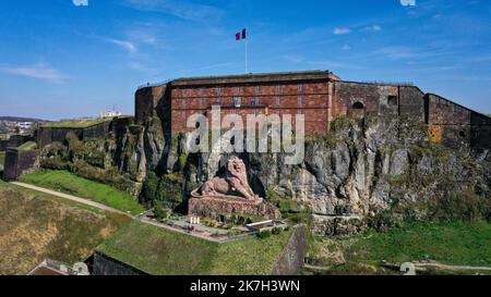 ©PHOTOPQR/L'EST REPUBLICAIN/Michael DESPREZ ; Belfort ; 04/04/2022 ; Belfort 04-04-2022. La Citadelle et le Lion de Belfort, Monument, Photo d'Illustration, illuest. Foto Michaël Desprez - der Löwe von Belfort, in Belfort, Frankreich, ist eine monumentale Skulptur von Frédéric Auguste Bartholdi, dem Bildhauer der Freiheitsstatue 4. April 2022 Stockfoto