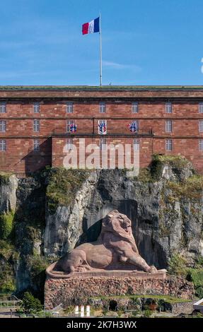 ©PHOTOPQR/L'EST REPUBLICAIN/Michael DESPREZ ; Belfort ; 04/04/2022 ; Belfort 04-04-2022. La Citadelle et le Lion de Belfort, Monument, Photo d'Illustration, illuest. Foto Michaël Desprez - der Löwe von Belfort, in Belfort, Frankreich, ist eine monumentale Skulptur von Frédéric Auguste Bartholdi, dem Bildhauer der Freiheitsstatue 4. April 2022 Stockfoto