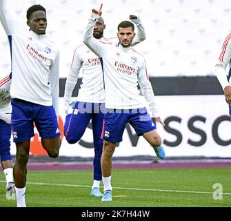 ©PHOTOPQR/LE PROGRES/Stéphane GUIOCHON - London 06/04/2022 - Match Europa League West Ham -OL -A Londres à la veille du match aller des 1/4 de finale de l'Europa League West Ham - OL ici entrainement de l'OL ici Houssem Aouar - London, uk, 6. 2022. april Lyon beim Training einen Tag vor seinem Europa League Spiel gegen -West-Ham Stockfoto