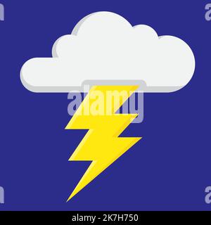 Wolke mit Blitzsymbol. Lustige Vektordarstellung einer schwebenden Wolke mit einem großen zackigen Blitzschlag gegen den tiefblauen Himmel. Stock Vektor