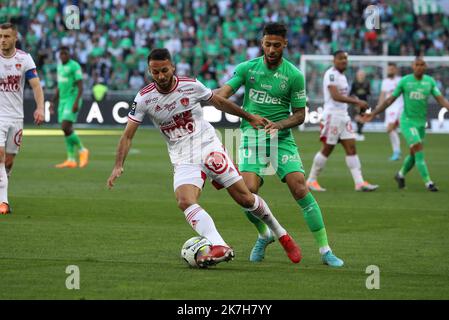 Thierry Larret/MAXPPP. Football Ligue 1 Uber Isst. Association Sportive de Saint-Etienne vs Stade Brestois 29. Le 16 Avril 2022, Stade Geoffroy-Guichard, Saint-Etienne (42). Stockfoto