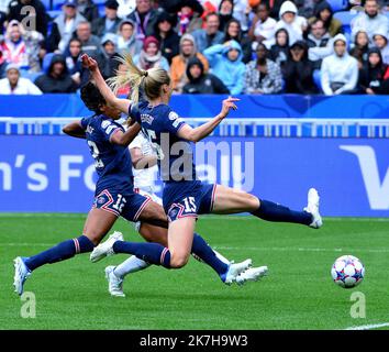 ©PHOTOPQR/LE PROGRES/Richard MOUILLAUD - Décines-Charpieu 24/04/2022 - le 24/04/2022 OL Feminin 1/2 Finale uefa ol psg -OL Feminin 1/2 Finale uefa ol psg but de Catarina Macario pour l' OL - Lyon, Frankreich, april 24. 2022 Frauen uefa Meisterschaft Halbfinale zwischen Lyon und Paris Stockfoto