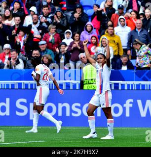 ©PHOTOPQR/LE PROGRES/Richard MOUILLAUD - Décines-Charpieu 24/04/2022 - le 24/04/2022 OL Feminin 1/2 Finale uefa ol psg -OL Feminin 1/2 Finale uefa ol psg La joie de Catarina Macario buteuse Lyon, Frankreich, april 24. 2022 Frauen uefa Meisterschaft Halbfinale zwischen Lyon und Paris Stockfoto