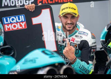 ©PHOTOPQR/OUEST FRANKREICH/Daniel FOURAY ; Paris ; 14/05/2022 ; Motocyclisme . Vitesse . Championnat du Monde . Grand prix de France Moto . L'Italien Dennis Foggia prendra le départ en Pole Position du Grand prix catégorie Moto3 . 07 . Dennis Foggia . Leopardenrennen . Honda Italie Foto Daniel Fouray . Stockfoto