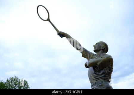 Thierry Larret/Maxppp. Tennis. Roland Garros 2022. International de France de Tennis. Stade Roland Garros, Paris (75). Illustration Statue des mousquetaires en Bronze. Stockfoto