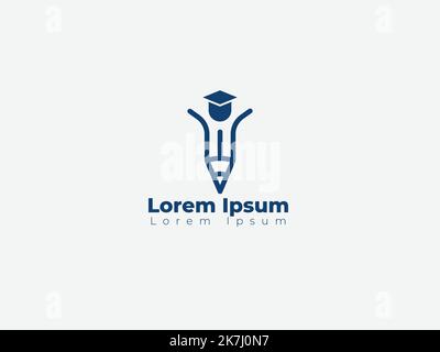 Minimale Bildung Logo Design-Vorlage, das Konzept für Akademie, Abschluss. Ikonisches Konzept für Stift, Bleistift und Kappe. Stock Vektor