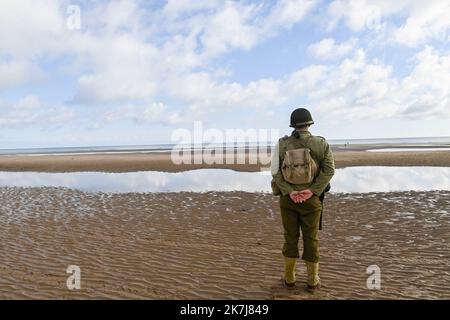 ©PHOTOPQR/OUEST FRANCE/Thomas Brégardis / Ouest-France ; Saint-Laurent-sur-Mer ; 06/06/2022 ; 78ème anniversaire du débarquement en Normandie (6 juin 1944) Saint-Laurent-sur-Mer (14). Omaha Beach. Thomas Byregis / Ouest-Frankreich - 78.. Jahrestag der Landung in der Normandie (6. Juni 1944) Stockfoto