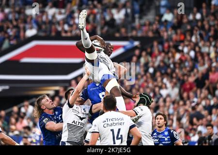 ©Alexandre Dimou/ALEXPRESS/MAXPPP - 24/06/2022 / Frankreich / Saint Denis / Sport / Rugby / Stade de France / Finale 1/2 Top 14 / Montpellier - Bordeaux / Yacouba CAMARA von Montpellier - TOP 14 Rugby Finale zwischen Castres und Montpellier im Stade de France in Saint Denis, Frankreich, 24. Juni 2022. Stockfoto