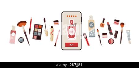 Kaufen Make-up, Hautpflege Kosmetik online mit Handy oder Application.Vector Stock Vektor