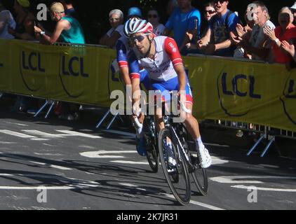 ©Laurent Lairys/MAXPPP - Thibault Pinot of Groupama - FDJ während der Tour de France 2022, Radrennen Etappe 12, Brianon - Alpe d'Huez (165,5 km) am 14. Juli 2022 in Huez, Frankreich - Foto Laurent Lairys / MAXPPP Stockfoto