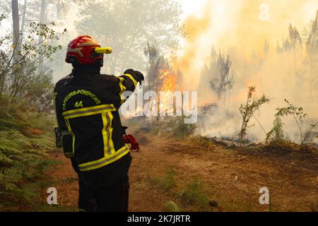 â©PHOTOPQR/Sud OUEST/Claude Petit ; bordeaux ; 18/07/2022 ; Brandstifter feux de forÃªt sud gironde le 18 juillet 2O22 le long de la D15 entre Louchats et Saint Symphorien Feuer in Gironde , südlich von Frankreich Juli 18 , 2022 Stockfoto