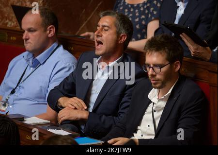 ©Julien Mattia / Le Pictorium/MAXPPP - Paris 20/07/2022 Julien Mattia / Le Pictorium - 20/7/2022 - Frankreich / Ile-de-France / Paris - Francois Ruffin depute de la Somme, 1re circoncription, La France insoumise, Nouvelle Union Populaire ecologique et sociale lors des Questions au Gouvernement du 19 Juillet 2022. / 20/7/2022 - Frankreich / Ile-de-France (Region) / Paris - Francois Ruffin Abgeordneter für die Somme, 1. Wahlkreis, La France insoumise, Nouvelle Union Populaire ecologique et sociale während der Anfragen an die Regierung am 19. Juli 2022. Stockfoto