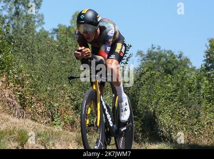 ©Laurent Lairys/MAXPPP - Christophe Laporte von Jumbo - Visma während der Tour de France 2022, Radrennen Etappe 20, Zeitfahren, Lacapelle-Marival - Rocamadour (40,7 km) am 23. Juli 2022 in Rocamadour, Frankreich - Foto Laurent Lairys / MAXPPP Stockfoto