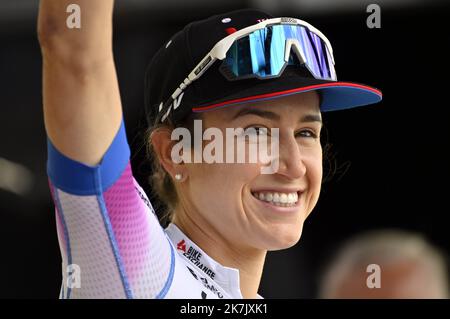 ©PHOTOPQR/L'EST REPUBLICAIN/ALEXANDRE MARCHI ; TROYES ; 27/07/2022 ; SPORT - CYCLISME - TOUR DE FRANCE FEMMES AVEC ZWIFT - 1 ERE EDITION - TDF FEMININ 2022 - ETAPE 4 - TROYES - BAR SUR AUBE - DYE. Troyes 27 Juillet 2022. L'américaine Kristen FAULKNER (Team Bikeexchange-Jayco). FOTO Alexandre MARCHI. 4. Etappe der Neuauflage des Radrennens der Frauen-Tour de France, 126,8 km zwischen Troyes und Bar-sur-Aube, Ostfrankreich, am 27. Juli 2022. Stockfoto