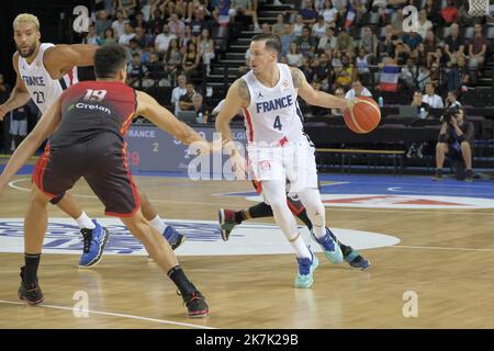 ©Giacomo Italiano/MAXPPP - MONTPELLIER 18/08/2022 Match de preparation pour l equipe de France de basket contre la Belgique a l Arena Sud de France a Montpellier le jeudi 18 aout 2022. Photographe : Giacomo Italiano / MaxPPP - Freundliches Basketballspiel zwischen Frankreich und Belgien in der Sud de France Arena in Montpelier, Frankreich am 18. August 2022. Stockfoto