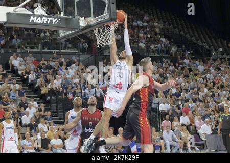 ©Giacomo Italiano/MAXPPP - MONTPELLIER 18/08/2022 Match de preparation pour l equipe de France de basket contre la Belgique a l Arena Sud de France a Montpellier le jeudi 18 aout 2022. Photographe : Giacomo Italiano / MaxPPP - Freundliches Basketballspiel zwischen Frankreich und Belgien in der Sud de France Arena in Montpelier, Frankreich am 18. August 2022. Stockfoto