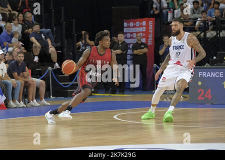 ©Giacomo Italiano/MAXPPP - MONTPELLIER 18/08/2022 Match de preparation pour l equipe de France de basket contre la Belgique a l Arena Sud de France a Montpellier le jeudi 18 aout 2022. Photographe : Giacomo Italiano / MaxPPP - Freundliches Basketballspiel zwischen Frankreich und Belgien in der Sud de France Arena in Montpelier, Frankreich am 18. August 2022. Stockfoto