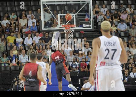 ©Giacomo Italiano/MAXPPP - MONTPELLIER 18/08/2022 Match de preparation pour l equipe de France de basket contre la Belgique a l Arena Sud de France a Montpellier le jeudi 18 aout 2022. Photographe : Giacomo Italiano / MaxPPP - Freundliches Basketballspiel zwischen Frankreich und Belgien in der Sud de France Arena in Montpelier, Frankreich am 18. August 2022. Stockfoto