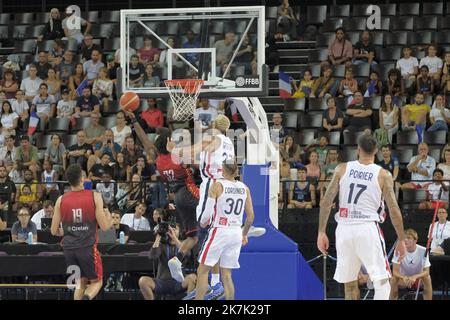 ©Giacomo Italiano/MAXPPP - MONTPELLIER 18/08/2022 Match de preparation pour l equipe de France de basket contre la Belgique a l Arena Sud de France a Montpellier le jeudi 18 aout 2022. Photographe : Giacomo Italiano / MaxPPP - Freundliches Basketballspiel zwischen Frankreich und Belgien in der Sud de France Arena in Montpelier, Frankreich am 18. August 2022. Stockfoto