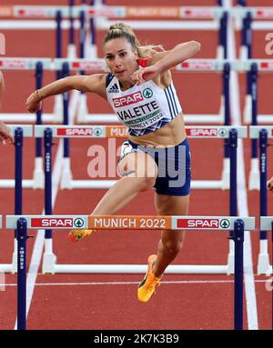 ©PHOTOPQR/L'ALSACE/Jean-Marc LOOS ; München ; 21/08/2022 ; Laura Valette (FRA) sur 100m haies lors des championnats d'Europe d'athlétisme à Munich le 21 août 2022. Stockfoto