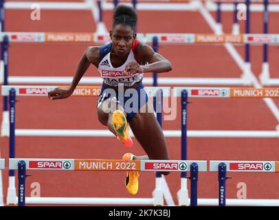 ©PHOTOPQR/L'ALSACE/Jean-Marc LOOS ; München ; 21/08/2022 ; Laetitia Bapte (FRA) sur 100m haies lors des championnats d'Europe d'athlétisme à Munich le 21 août 2022. Stockfoto