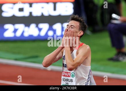 ©PHOTOPQR/L'ALSACE/Jean-Marc LOOS ; München ; 21/08/2022 ; Yann Schrub (FRA) sur10000 m lors des championnats d'Europe d'athlétisme à Munich le 21 août 2022. Stockfoto