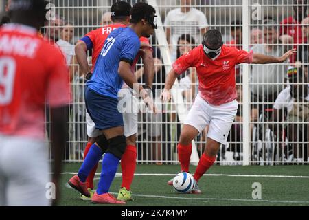 ©PHOTOPQR/DNA/Franck KOBI ; Schiltigheim ; 30/08/2022 ; L' équipe de France de Cecifoot en Rouge a joué contre le Bresil en bleu . Lors de la compétition du World Grand Prix. Schiltigheim le 30 aout 2022 - Schiltigheim, Frankreich, august 30. 2022 Fußball für Behinderte (Bling People) World Grand Prix Frankreich gegen Brasilien Stockfoto