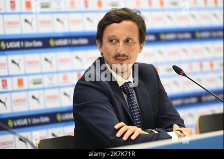 ©PHOTOPQR/LA PROVENCE/Franck Pennant ; Marseille ; 05/09/2022 ; Fußball : Championnat de France de Ligue 1 (L1) Conférence de Presse de l'Olympique de Marseille (OM) au stade Vélodrome pour la présentation des nouvelles recrues, en présence de Pablo Longoria, président du Club - Marseille, Frankreich, september 5. 2022 Neue Spieler, die bei Olympique de Marseille, dem französischen Fußballverein der ersten Liga, unterschrieben haben Stockfoto