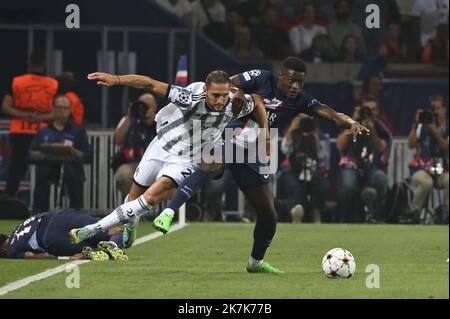 ©PHOTOPQR/LE PARISIEN/Fred Dugit ; Paris ; 06/09/2022 ; Sport Parc des Princes (Paris XVIe), le 06 septembre 2022 Paris Saint Germain-Juventus de Turin Ligue des Champions Adrien Rabiot et Marquinhos Foto LP / Fred Dugit Stockfoto