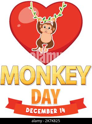 Monkey Day Text mit Affen Cartoon Figur Illustration Stock Vektor