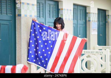 ©Agence Franck Castel/MAXPPP - 20220009 Einweihung der Cabine de Plage de Thandiwe Newton. DEAUVILLE, FRANKREICH - 04. SEPTEMBER Thandiwe Newton besucht eine Fotoschau während des Deauville American Film Festival 47. am 06. September 2022 in Deauville, Frankreich. Stockfoto