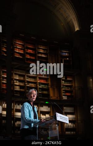 @ Pool/ Aurelien Morissard/Maxppp, Frankreich, paris, 2022/09/14 die französische Premierministerin Elisabeth hielt nach einem Besuch im Museum der neu renovierten Bibliotheque Nationale de France in Paris vor der Wiedereröffnung des Richelieu-Geländes der Bibliotheque nationale de France am 17. September Reden. 2022 nach mehr als zehn Jahren Renovierung Stockfoto