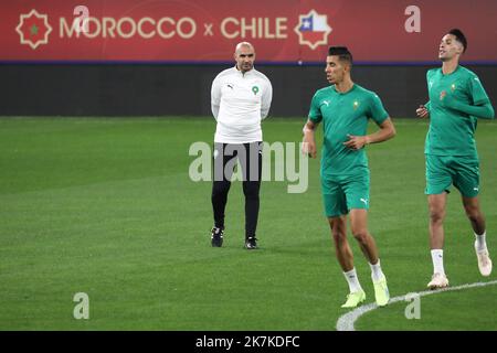 ©Manuel Blondau/AOP Press/MAXPPP - 22/09/2022 Barcelona Hoalid Rebragui Cheftrainer Marokkos während des Trainings vor dem FIFA International Freundschaftsspiel zwischen Marokko und Chile im RCDE Stadion am 22. September 2022 in Barcelona, Spanien. Stockfoto