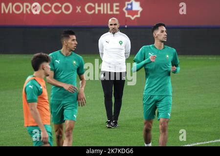 ©Manuel Blondau/AOP Press/MAXPPP - 22/09/2022 Barcelona Hoalid Rebragui Cheftrainer Marokkos während des Trainings vor dem FIFA International Freundschaftsspiel zwischen Marokko und Chile im RCDE Stadion am 22. September 2022 in Barcelona, Spanien. Stockfoto