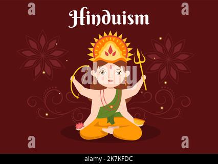 Hinduismus verschiedener indischer Gott flacher Hintergrund Cartoon Handgezeichnete Vorlagen Illustration Stock Vektor